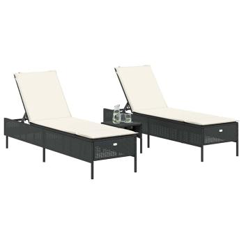 Sonnenliegen mit Auflagen 2 Stk. Schwarz Poly Rattan