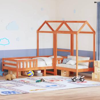 ARDEBO.de - Massivholzbett und Bank mit Dach Orange 90x190 cm Kiefernholz