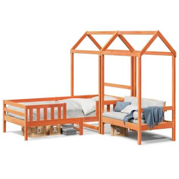 Massivholzbett und Bank mit Dach Orange 90x190 cm Kiefernholz