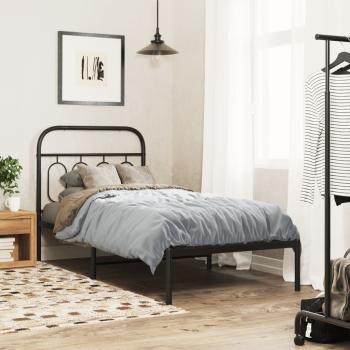 ARDEBO.de - Bettgestell mit Kopfteil Metall Schwarz 90x190 cm