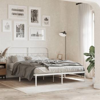 ARDEBO.de - Bettgestell mit Kopfteil Metall Weiß 150x200 cm