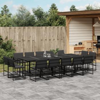 ARDEBO.de - 15-tlg. Garten-Essgruppe mit Kissen Schwarz Textilene
