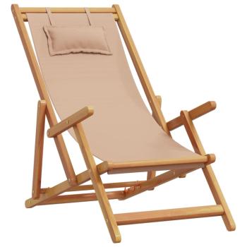Klappstühle, 2 Stück, taupefarbener Stoff und Massivholz