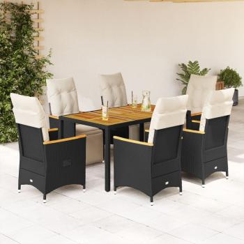 ARDEBO.de - 7-tlg. Garten-Bistro-Set mit Kissen Schwarz Poly Rattan
