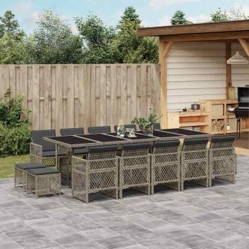 ARDEBO.de - 15-tlg. Garten-Essgruppe mit Kissen Grau Poly Rattan