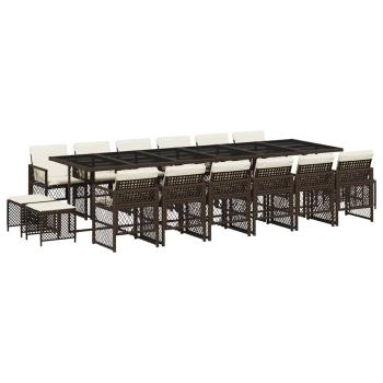17-tlg. Garten-Essgruppe mit Kissen Braun Poly Rattan