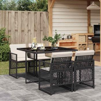 ARDEBO.de - 5-tlg. Garten-Essgruppe mit Kissen Schwarz Poly Rattan