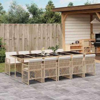 ARDEBO.de - 11-tlg. Garten-Essgruppe mit Kissen Beige Poly Rattan