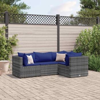 ARDEBO.de - 4-tlg. Garten-Lounge-Set mit Kissen Grau Poly Rattan