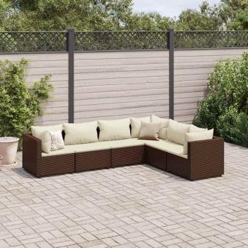 ARDEBO.de - 6-tlg. Garten-Lounge-Set mit Kissen Braun Poly Rattan