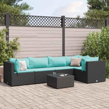 ARDEBO.de - 6-tlg. Garten-Lounge-Set mit Kissen Schwarz Poly Rattan