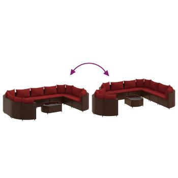 10-tlg. Garten-Sofagarnitur mit Kissen Braun Poly Rattan