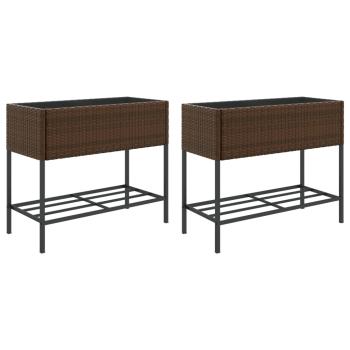 Hochbeete mit Ablage 2 Stk. Braun 90x40x75 cm Poly Rattan