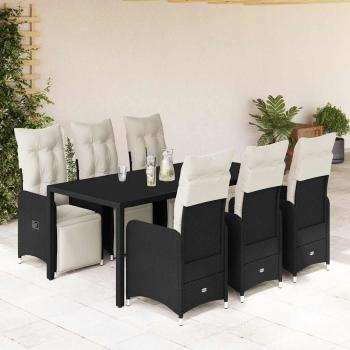 ARDEBO.de - 7-tlg. Garten-Bistro-Set mit Kissen Schwarz Poly Rattan