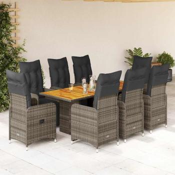 ARDEBO.de - 9-tlg. Garten-Bistro-Set mit Kissen Grau Poly Rattan