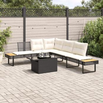 2-tlg. Garten-Sofagarnitur mit Kissen Schwarz Poly Rattan Glas