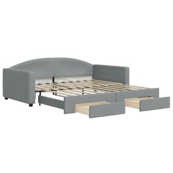 Tagesbett Ausziehbar mit Schubladen Hellgrau 100x190 cm Stoff