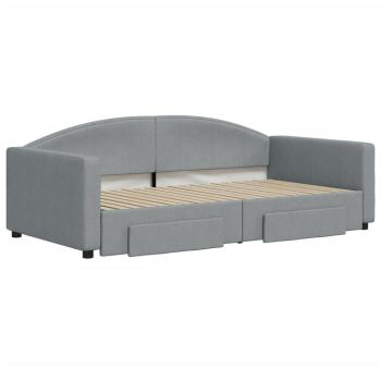 Tagesbett Ausziehbar mit Schubladen Hellgrau 100x190 cm Stoff