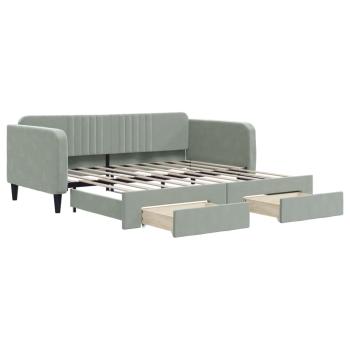 Tagesbett Ausziehbar mit Schubladen Hellgrau 100x190 cm Samt
