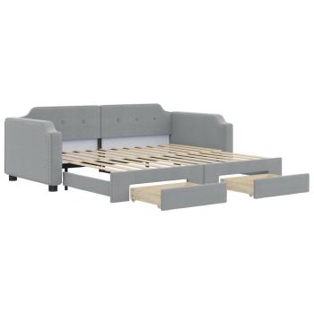 Tagesbett Ausziehbar mit Schubladen Hellgrau 100x190 cm Stoff