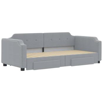 Tagesbett Ausziehbar mit Schubladen Hellgrau 100x190 cm Stoff