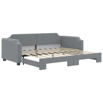Tagesbett Ausziehbar Hellgrau 100x190 cm Stoff