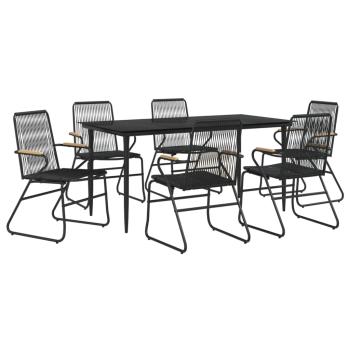 7-tlg. Garten-Essgruppe Schwarz PVC-Rattan