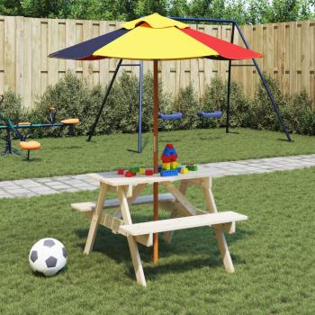 ARDEBO.de - Picknicktisch für 4 Kinder mit Sonnenschirm Massivholz Tanne