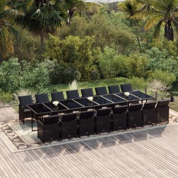 ARDEBO.de - 17-tlg. Garten-Essgruppe mit Kissen Schwarz Poly Rattan
