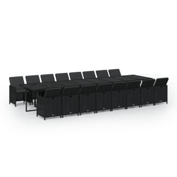 17-tlg. Garten-Essgruppe mit Kissen Schwarz Poly Rattan