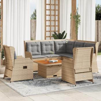 ARDEBO.de - 5-tlg. Garten-Lounge-Set mit Kissen Beige Poly Rattan