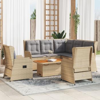 ARDEBO.de - 6-tlg. Garten-Lounge-Set mit Kissen Beige Poly Rattan
