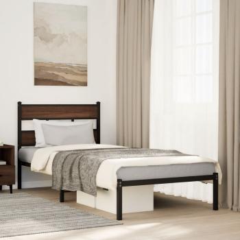 ARDEBO.de - Bettgestell ohne Matratze mit Kopfteil Braun Eiche 90x190 cm