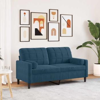 ARDEBO.de - 2-Sitzer-Sofa mit Zierkissen Blau 140 cm Samt