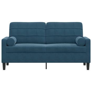 2-Sitzer-Sofa mit Zierkissen Blau 140 cm Samt