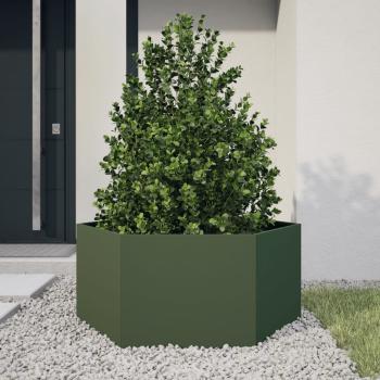 ARDEBO.de - Pflanzkübel Olivgrün Sechseckig 104x90x45 Stahl