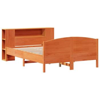 Massivholzbett mit Regal ohne Matratze Wachsbraun 135x190 cm