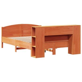 Massivholzbett mit Regal ohne Matratze Wachsbraun 135x190 cm