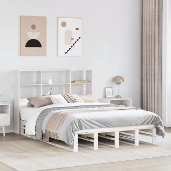 ARDEBO.de - Massivholzbett mit Regal ohne Matratze Weiß 160x200 cm