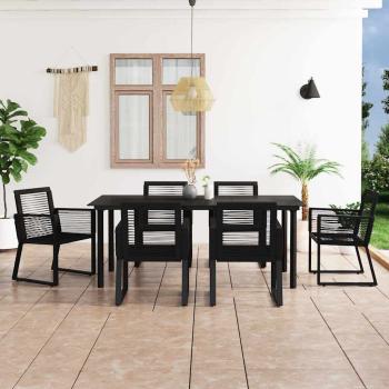 ARDEBO.de - 7-tlg. Garten-Essgruppe PVC Rattan Schwarz
