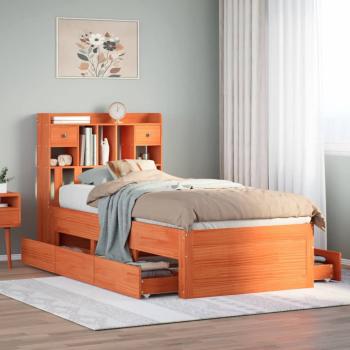 ARDEBO.de - Massivholzbett mit Regal ohne Matratze Wachsbraun 100x200 cm