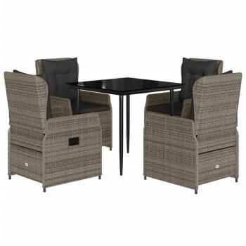 5-tlg. Garten-Essgruppe mit Kissen Grau Poly Rattan