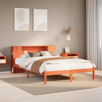 ARDEBO.de - Massivholzbett mit Regal ohne Matratze Wachsbraun 150x200 cm
