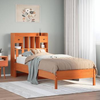 ARDEBO.de - Massivholzbett mit Regal ohne Matratze Wachsbraun 75x190 cm