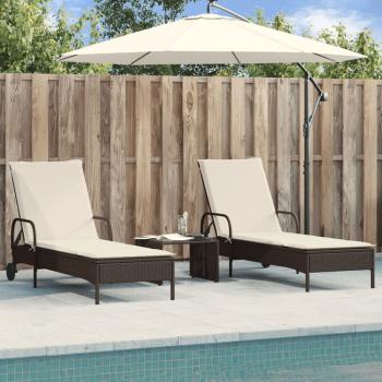 ARDEBO.de - Sonnenliegen mit Auflagen 2 Stk. Braun Poly Rattan