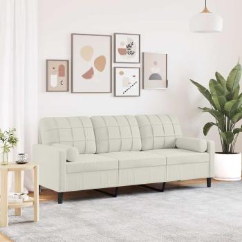 ARDEBO.de - 3-Sitzer-Sofa mit Zierkissen Creme 180 cm Samt