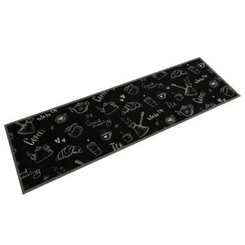 ARDEBO.de - Küchenteppich Waschbar ?Morning?-Aufdruck Schwarz 45x150 cm Samt