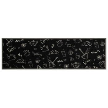 Küchenteppich Waschbar ?Morning?-Aufdruck Schwarz 45x150 cm Samt