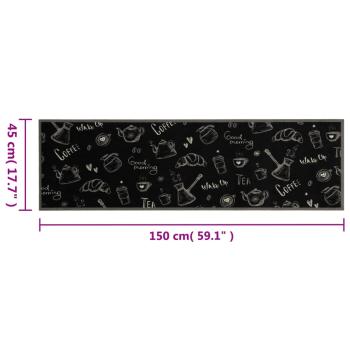 Küchenteppich Waschbar ?Morning?-Aufdruck Schwarz 45x150 cm Samt