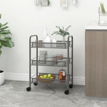 ARDEBO.de - Küchenwagen 3 Etagen Grau 46x26x64 cm Eisen